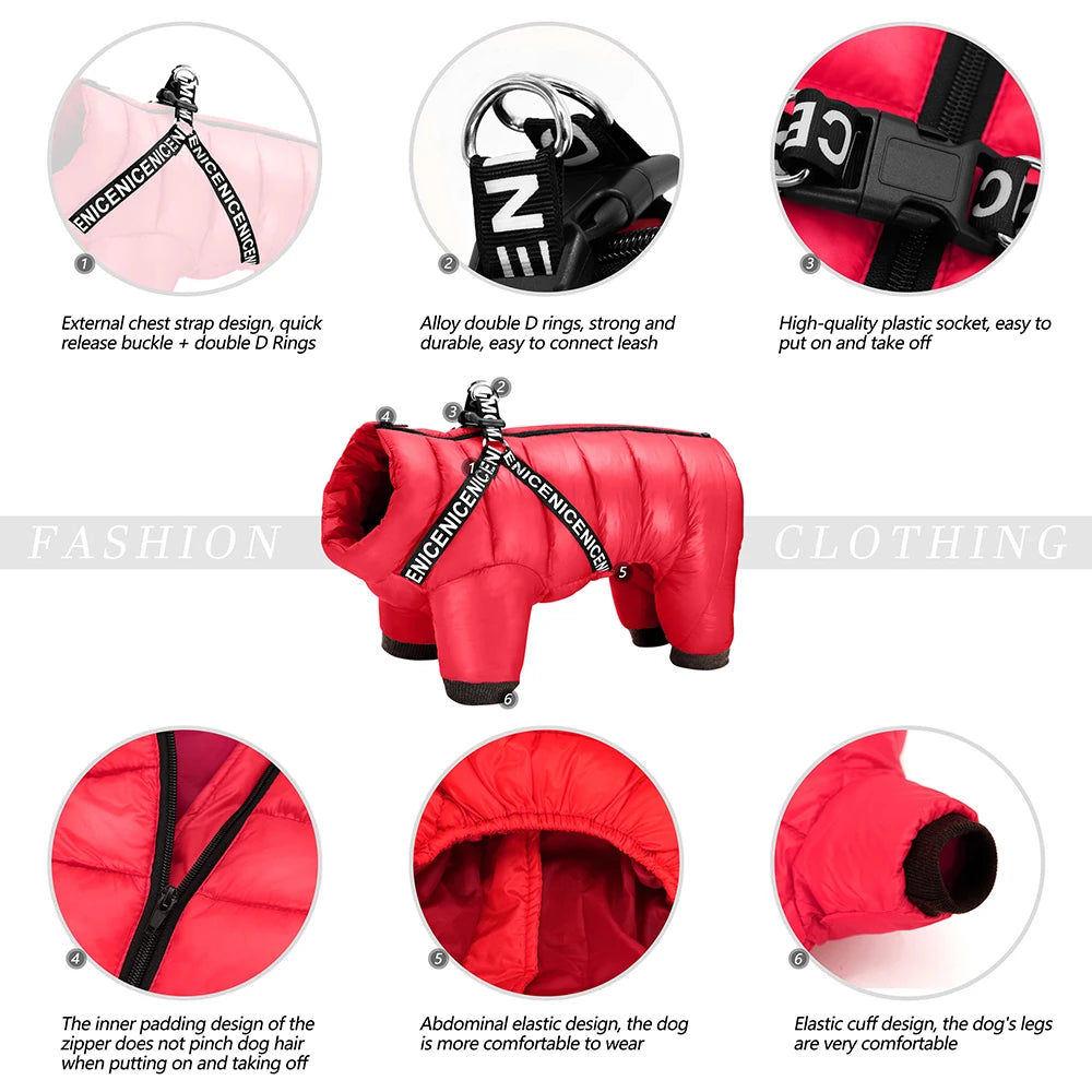 Winter Waterproof Dog Jacket – Super Warm Pet Jumpsuit Coat for Small, Medium & Large Dogs