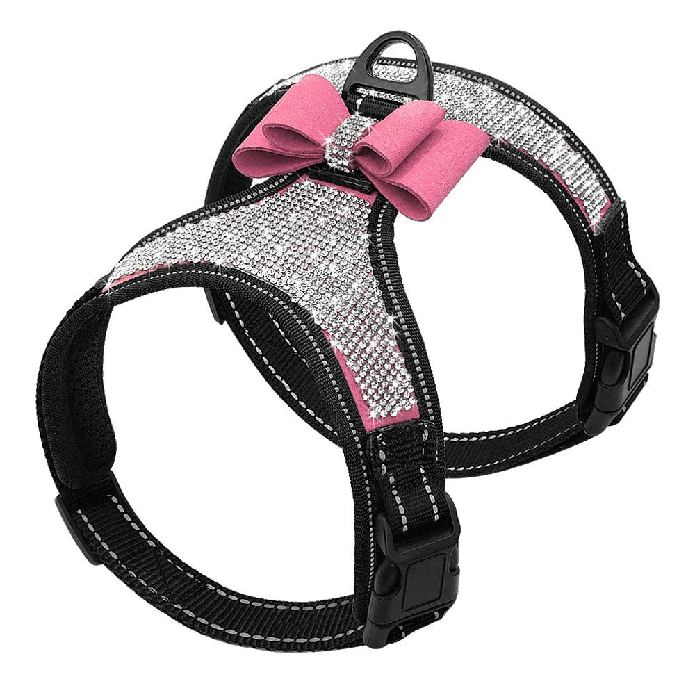 Bling Rhinestone Dog Harness – Reflective Fashion Vest with Bowknot