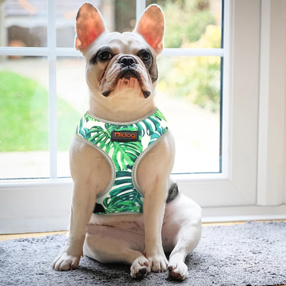 Fashion Printed Nylon Dog Harness Reflective French Bulldog Pug Harness Dog Vest For Small Medium Dogs Cats Walking Training