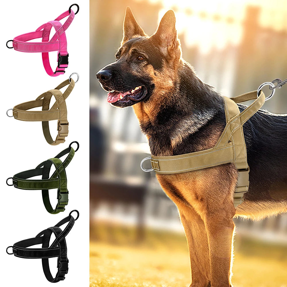 Reflective No Pull Nylon Dog Harness – Adjustable Training & Walking Vest for Medium & Large Dogs