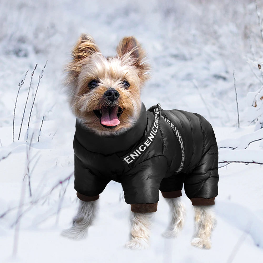 Warm Large Dog Jacket Coat With Harness – Winter Waterproof Dog Jumpsuit