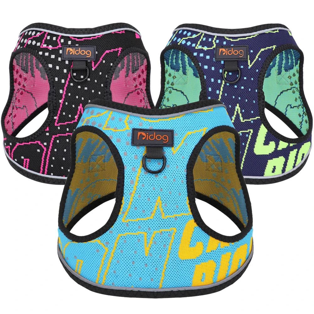 Nylon Printed Pet Dog Harness Vest Adjustable No Pull Puppy Dog Cat Harness Reflective For Small Medium Dogs Chihuahua Pug