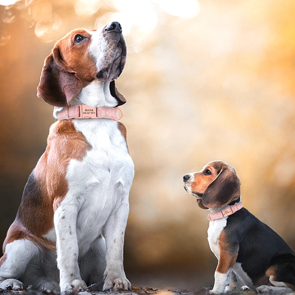 High Quality Personalized Dog Collar – Adjustable Cotton Collar with Custom Engraved ID Tag for Small, Medium & Large Dogs