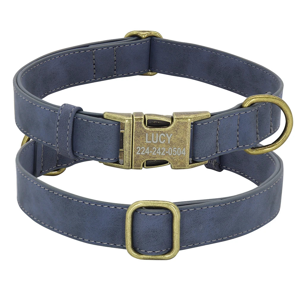 Personalized Leather Dog Collar – Free Engraved ID Tag for Dogs