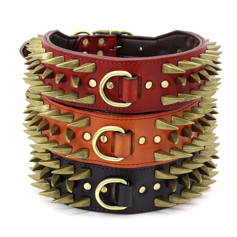 Cool Spiked Studded Leather Dog Collar – Durable Strong Collar for Medium & Large Dogs (Pitbull, Bulldog, Boxer)
