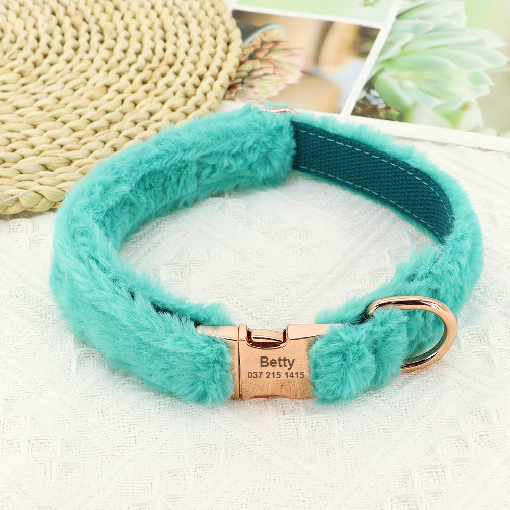 Soft Personalized Dog Collar – Winter Warm Fur Customized ID Collars for Small, Medium & Large Dogs (French Bulldog, Chihuahua)