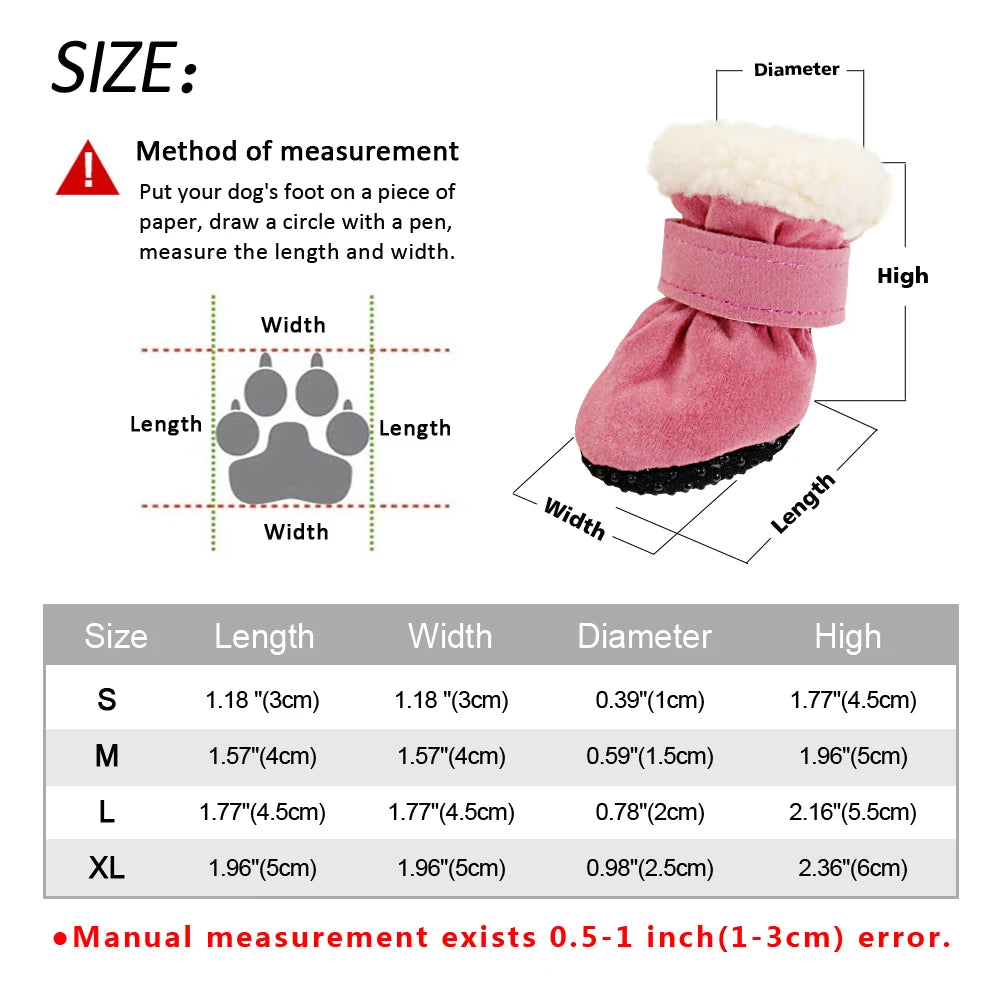 4pcs Pet Dog Shoes – Waterproof Winter Boots with Anti-Slip Soles for Small Dogs