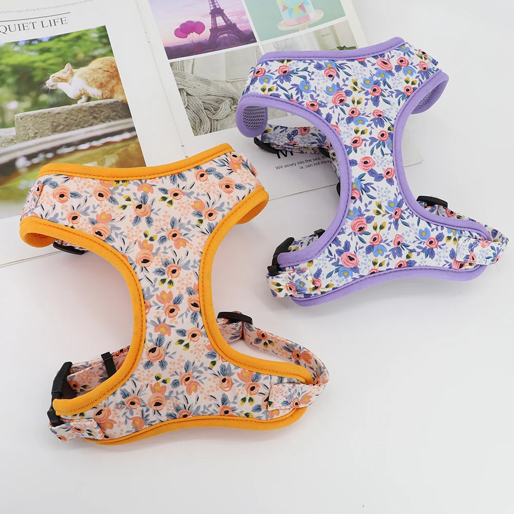 Fashion Printed Nylon Dog Harness Reflective French Bulldog Pug Harness Dog Vest For Small Medium Dogs Cats Walking Training