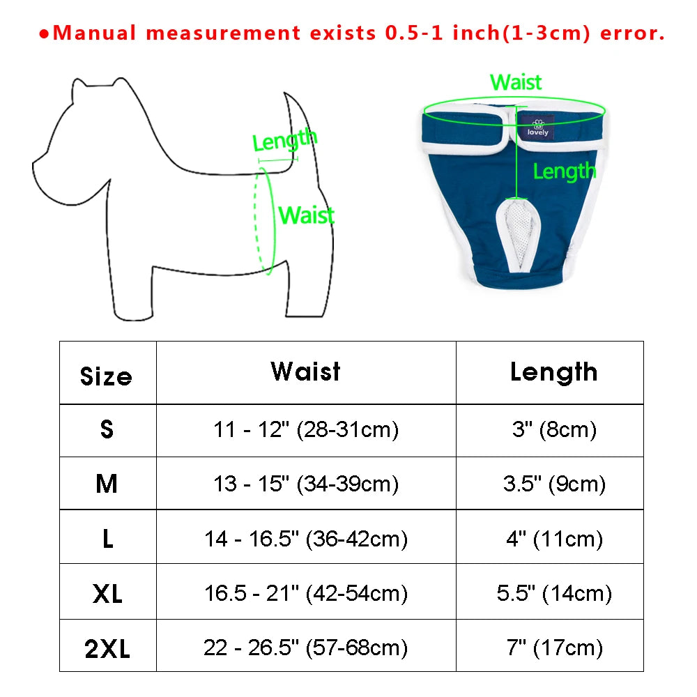 Washable Dog Physiological Pants – Soft Cotton Female Dog Diapers & Sanitary Underwear (Blue/Green, S–2XL)