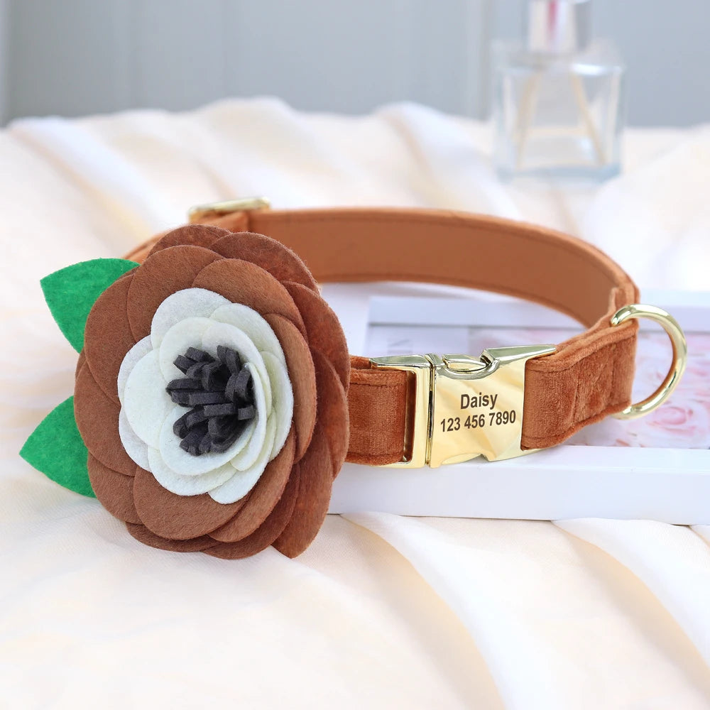 Personalized Floral Dog Collar – Custom Engraved Buckle with Cute Flower Accessory for Dogs & Cats