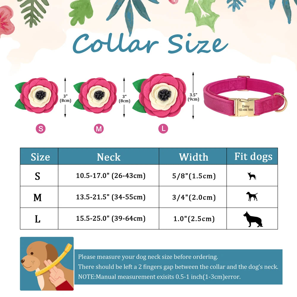 Personalized Floral Dog Collar – Custom Engraved Buckle with Cute Flower Accessory for Dogs & Cats