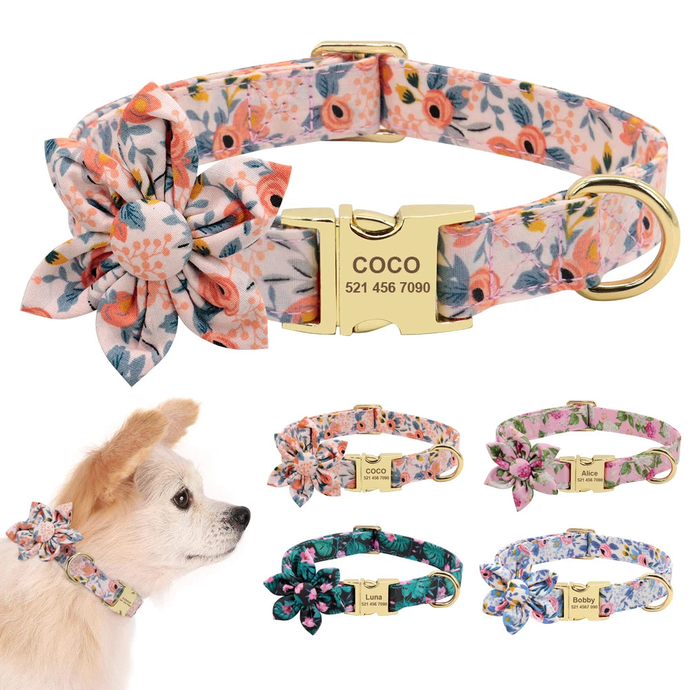Personalized Nylon Dog Collar with Engraved ID Tag – Custom Printed Pet Collar for Small, Medium & Large Dogs