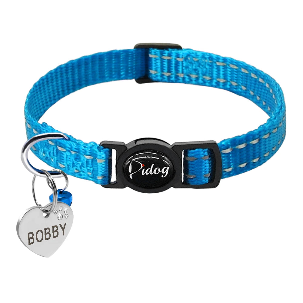 Quick Release Kitten Cat Collar – Reflective Personalized ID Collar with Bell & Free Engraved Tag for Small Pets