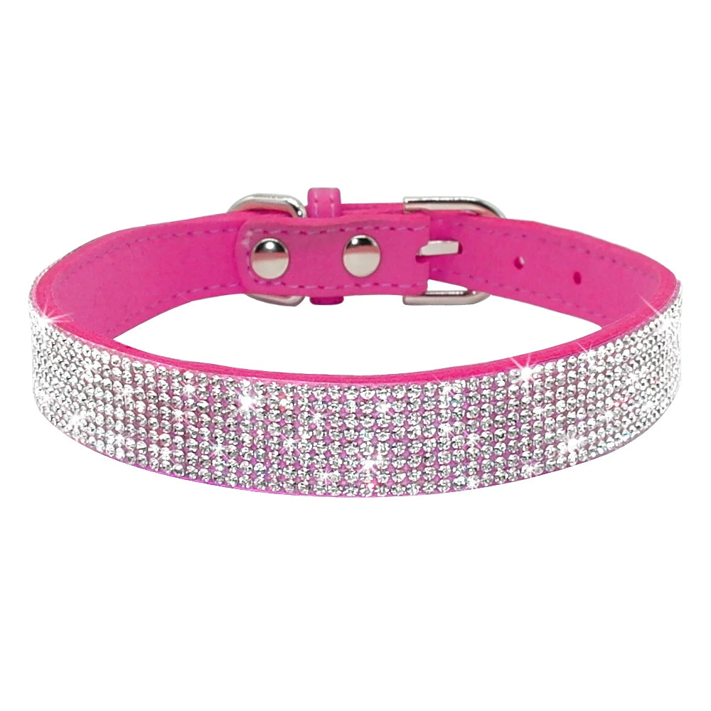 Bling Rhinestone Puppy & Cat Collar – Adjustable Suede Leather with Bowknot for Small & Medium Pets