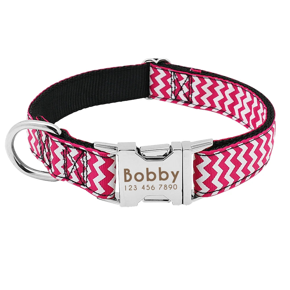 Personalized Nylon Dog Collar – Custom Engraved ID Tag Nameplate for Medium & Large Dogs