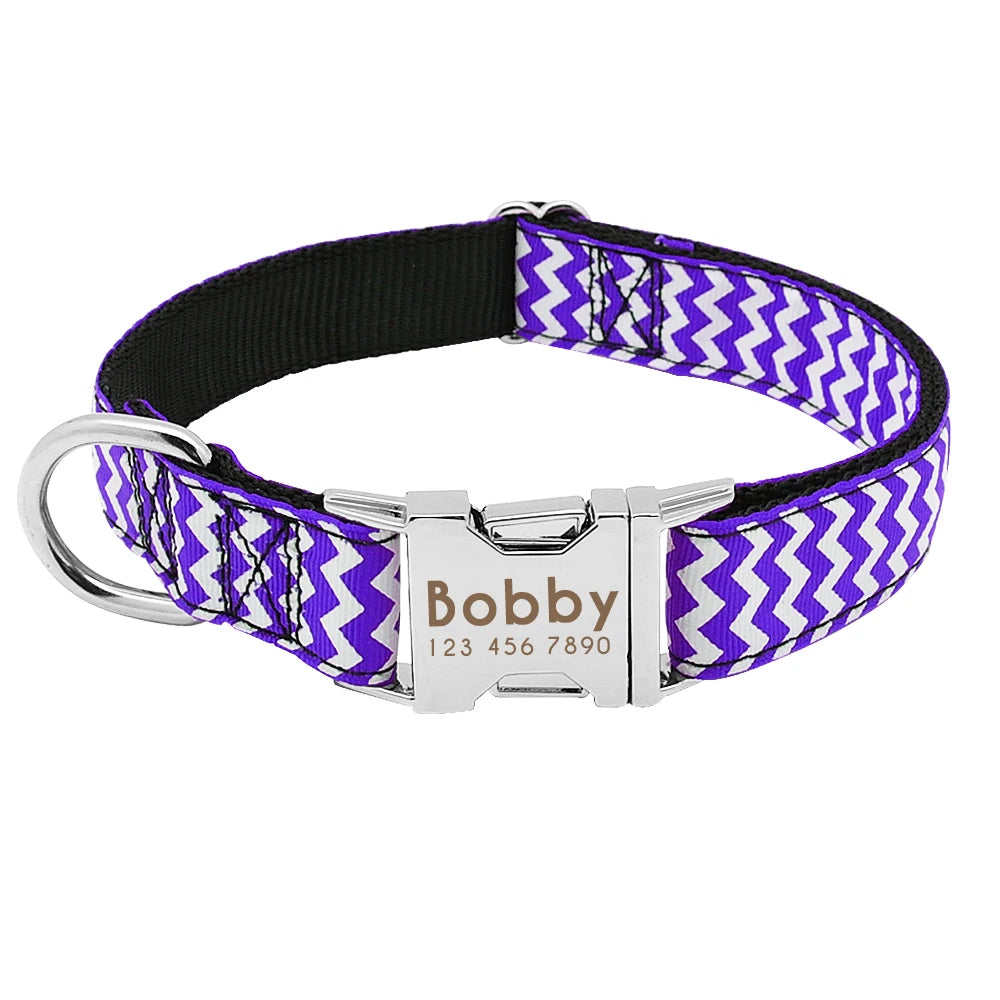 Personalized Nylon Dog Collar – Custom Engraved ID Tag Nameplate for Medium & Large Dogs