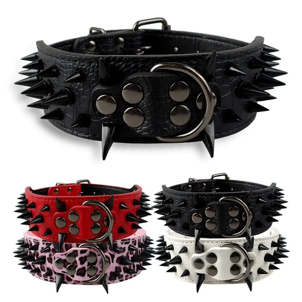 🐾 2" Wide Heavy-Duty Spiked Leather Dog Collar – For Medium & Large Breeds