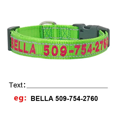 Personalized Embroidered Nylon Dog Collar – Reflective Custom Pet ID Tag with Name & Phone Number – Adjustable for Small, Medium, Large Dogs