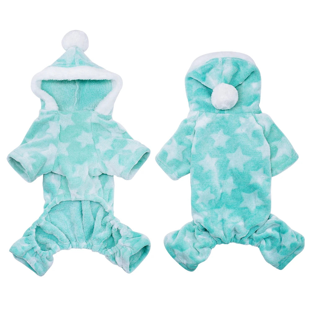Soft Fleece Dog & Cat Pajamas – Hooded Winter Jumpsuit for Small & Medium Pets