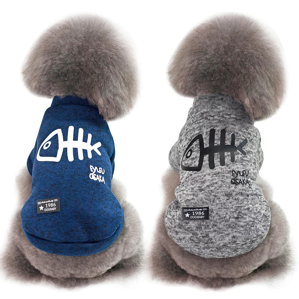 Winter Dog Hoodie Coat – Warm Polyester Pet Jacket for Small Dogs & Cats (XS–XL, Blue/Grey)