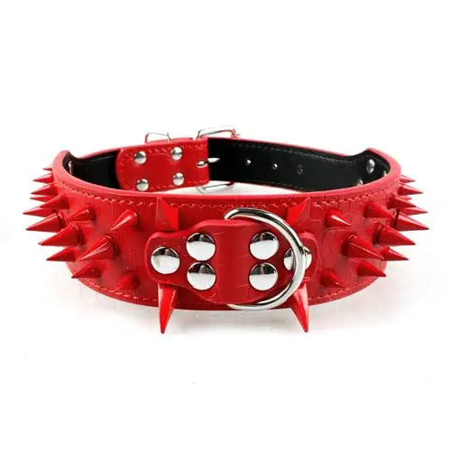 🐾 2" Wide Heavy-Duty Spiked Leather Dog Collar – For Medium & Large Breeds