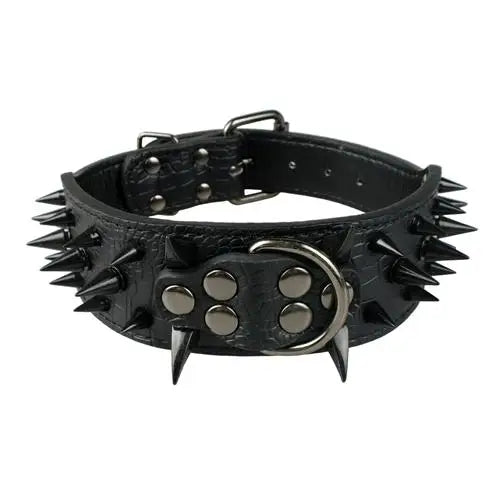 🐾 2" Wide Heavy-Duty Spiked Leather Dog Collar – For Medium & Large Breeds