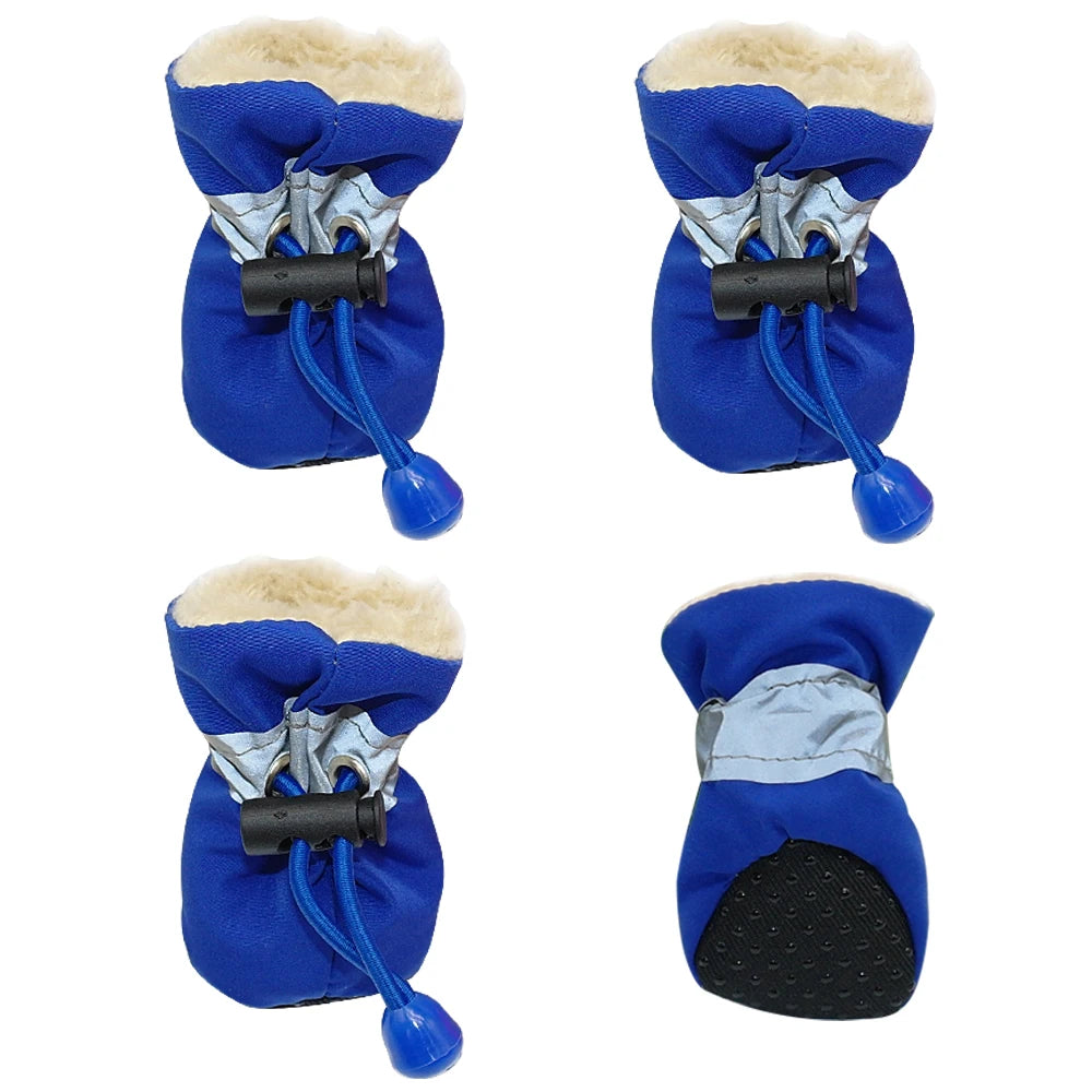 4pcs Waterproof Winter Dog Boots – Anti-Slip Snow Shoes with Warm Lining for Small Dogs & Puppies