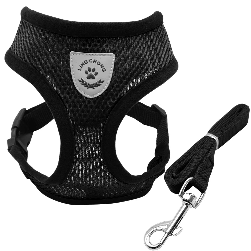 Soft Breathable Air Nylon Mesh Puppy Dog Harness and Leash Set – Adjustable Pet Vest for Small Dogs & Cats