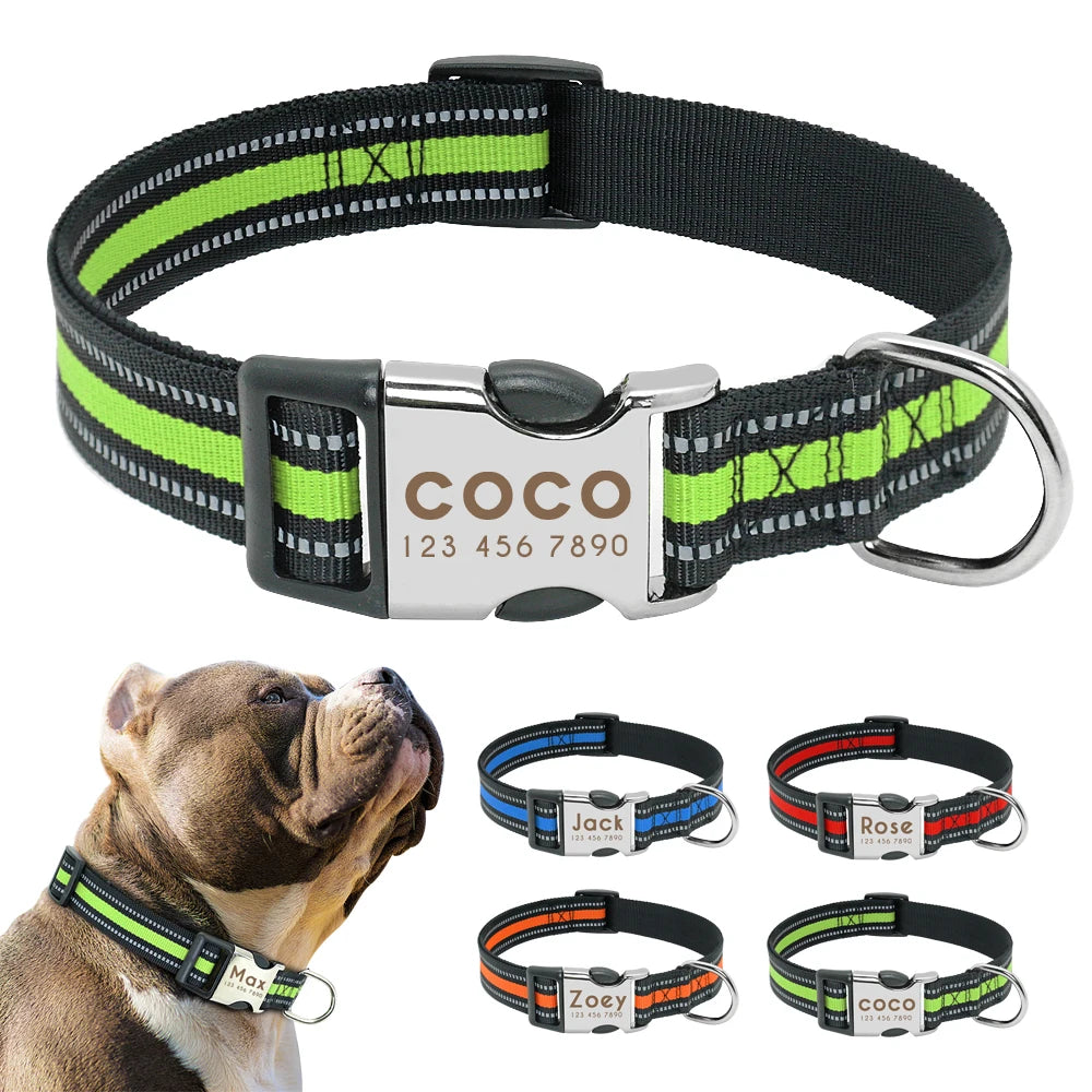 Personalized Reflective Dog Collar – Custom Nylon ID Tag Collar for Medium & Large Dogs