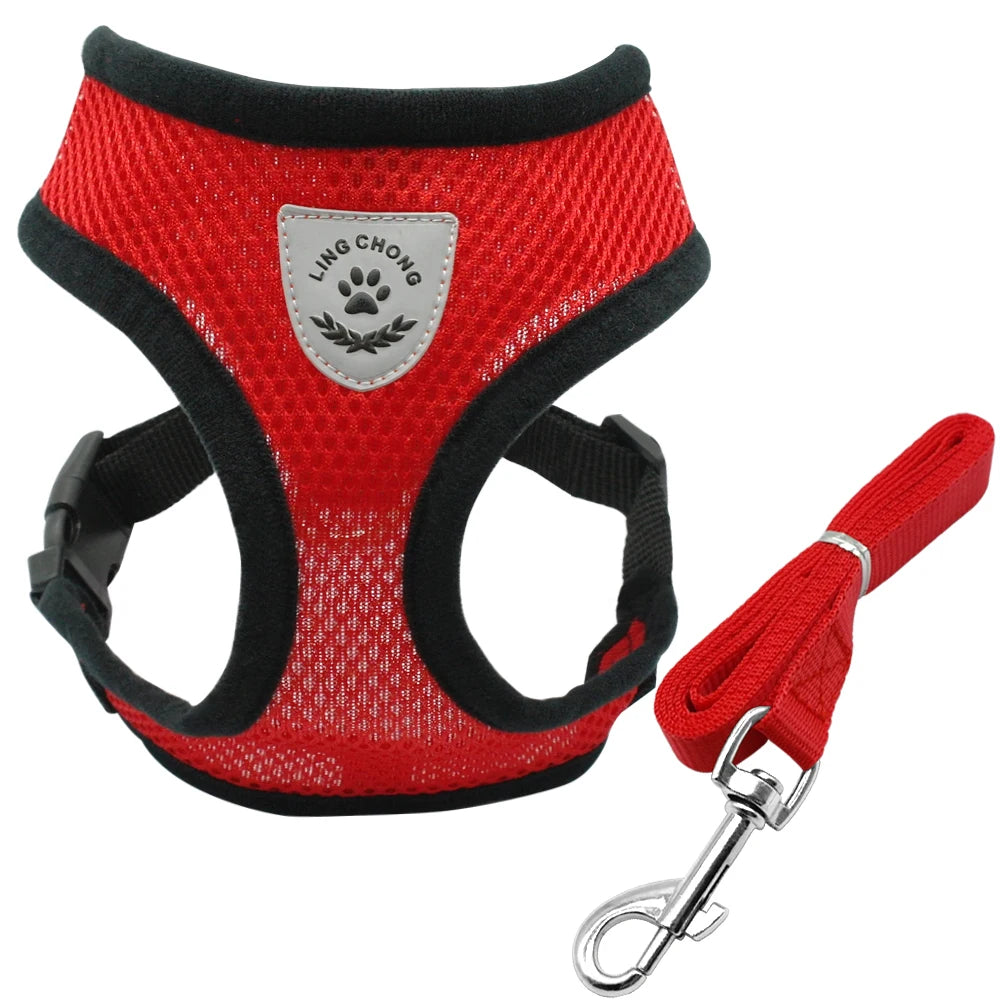 Soft Breathable Air Nylon Mesh Puppy Dog Harness and Leash Set – Adjustable Pet Vest for Small Dogs & Cats