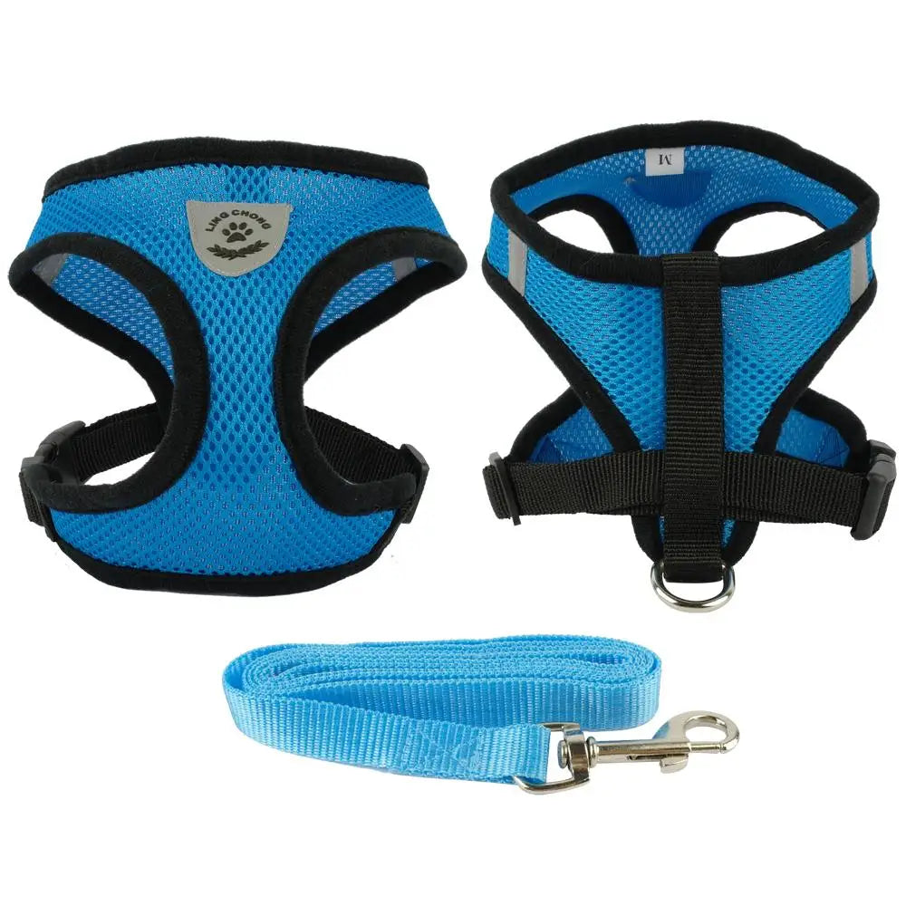 Soft Breathable Air Nylon Mesh Puppy Dog Harness and Leash Set – Adjustable Pet Vest for Small Dogs & Cats