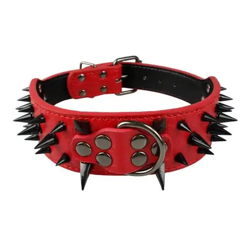 🐾 2" Wide Heavy-Duty Spiked Leather Dog Collar – For Medium & Large Breeds