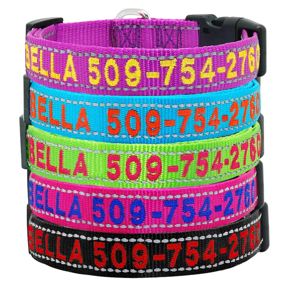 Personalized Embroidered Nylon Dog Collar – Reflective Custom Pet ID Tag with Name & Phone Number – Adjustable for Small, Medium, Large Dogs