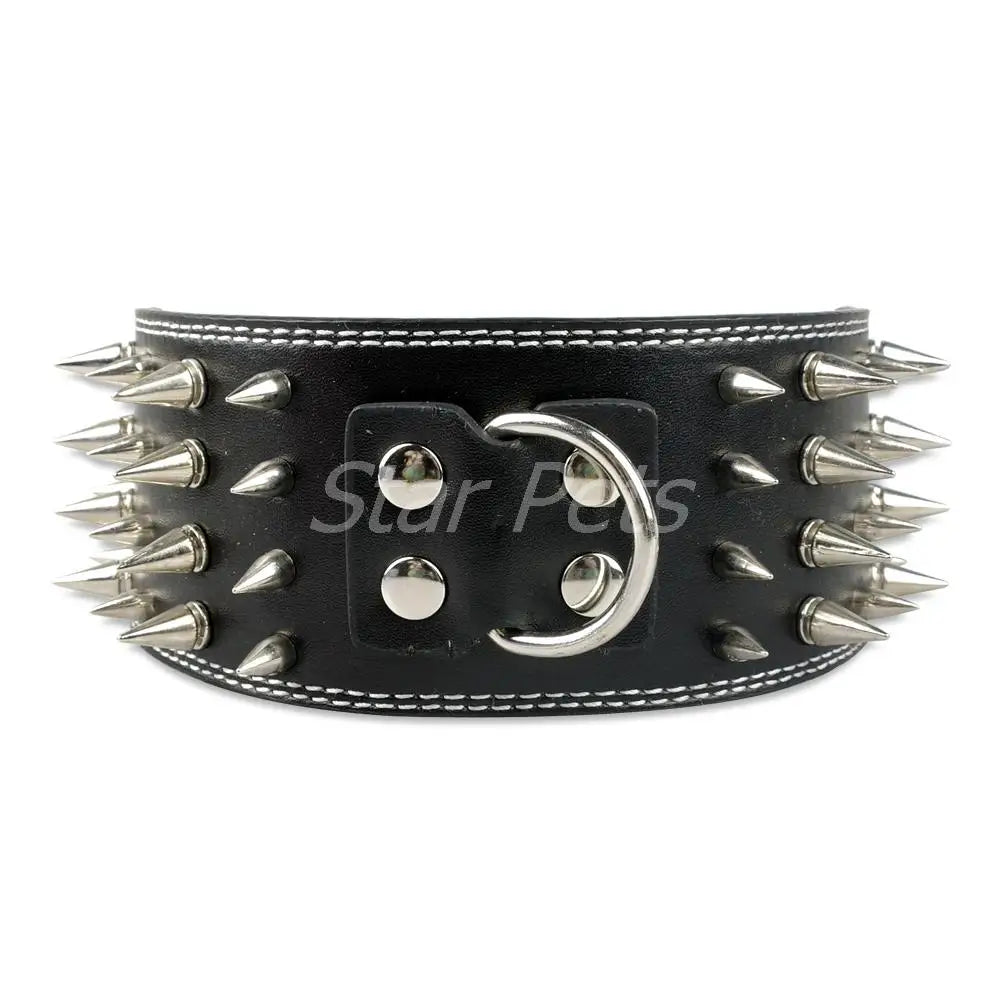 3" Wide Sharp Spiked Leather Dog Collar – Studded Heavy-Duty Collar for Medium & Large Dogs (Pitbull, Mastiff, German Shepherd)