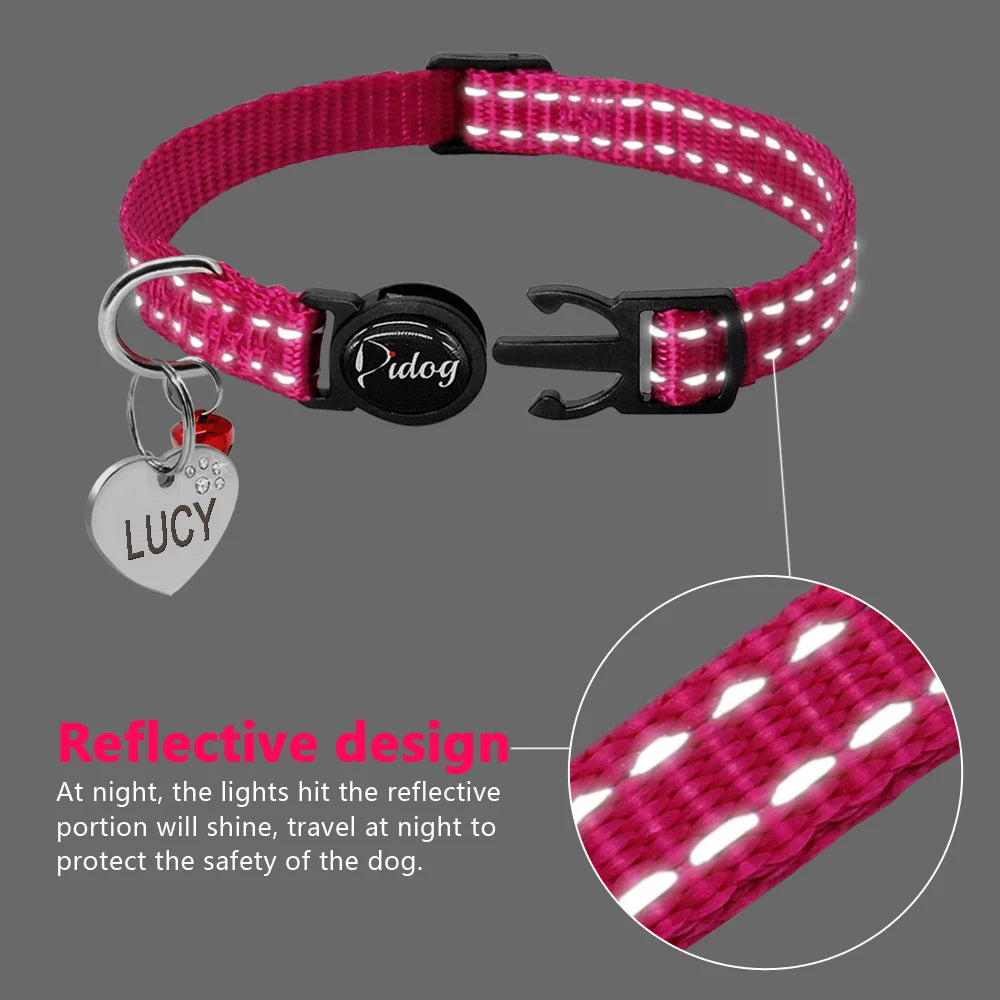 Quick Release Kitten Cat Collar – Reflective Personalized ID Collar with Bell & Free Engraved Tag for Small Pets