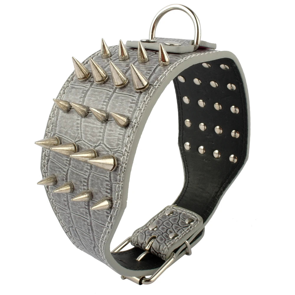 3" Wide Sharp Spiked Leather Dog Collar – Studded Heavy-Duty Collar for Medium & Large Dogs (Pitbull, Mastiff, German Shepherd)