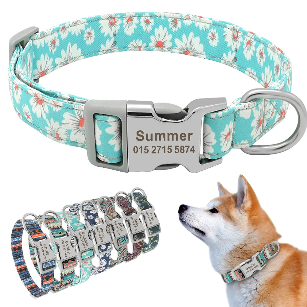 Custom Engraved Dog Collar – Personalized Printed Nylon Collar with ID Tag, Name & Phone Number for Small & Large Dogs