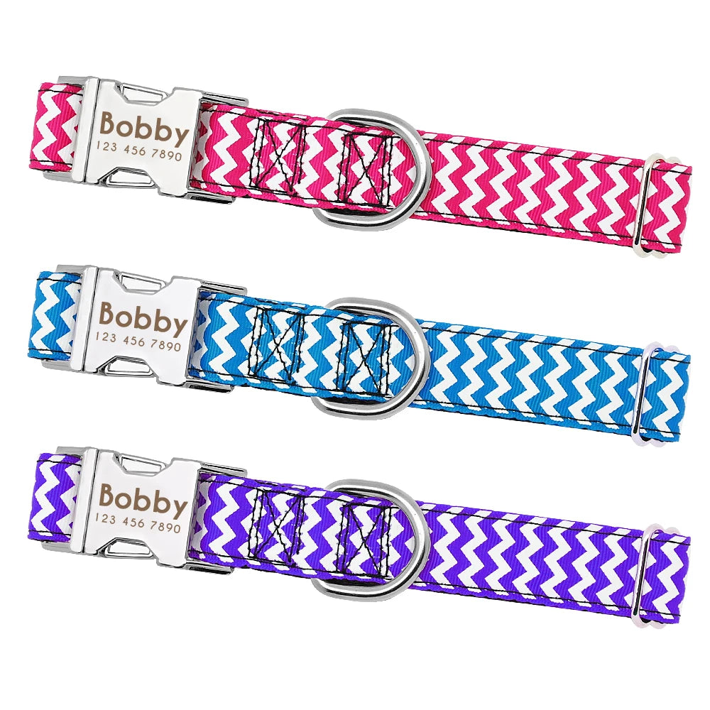 Personalized Nylon Dog Collar – Custom Engraved ID Tag Nameplate for Medium & Large Dogs