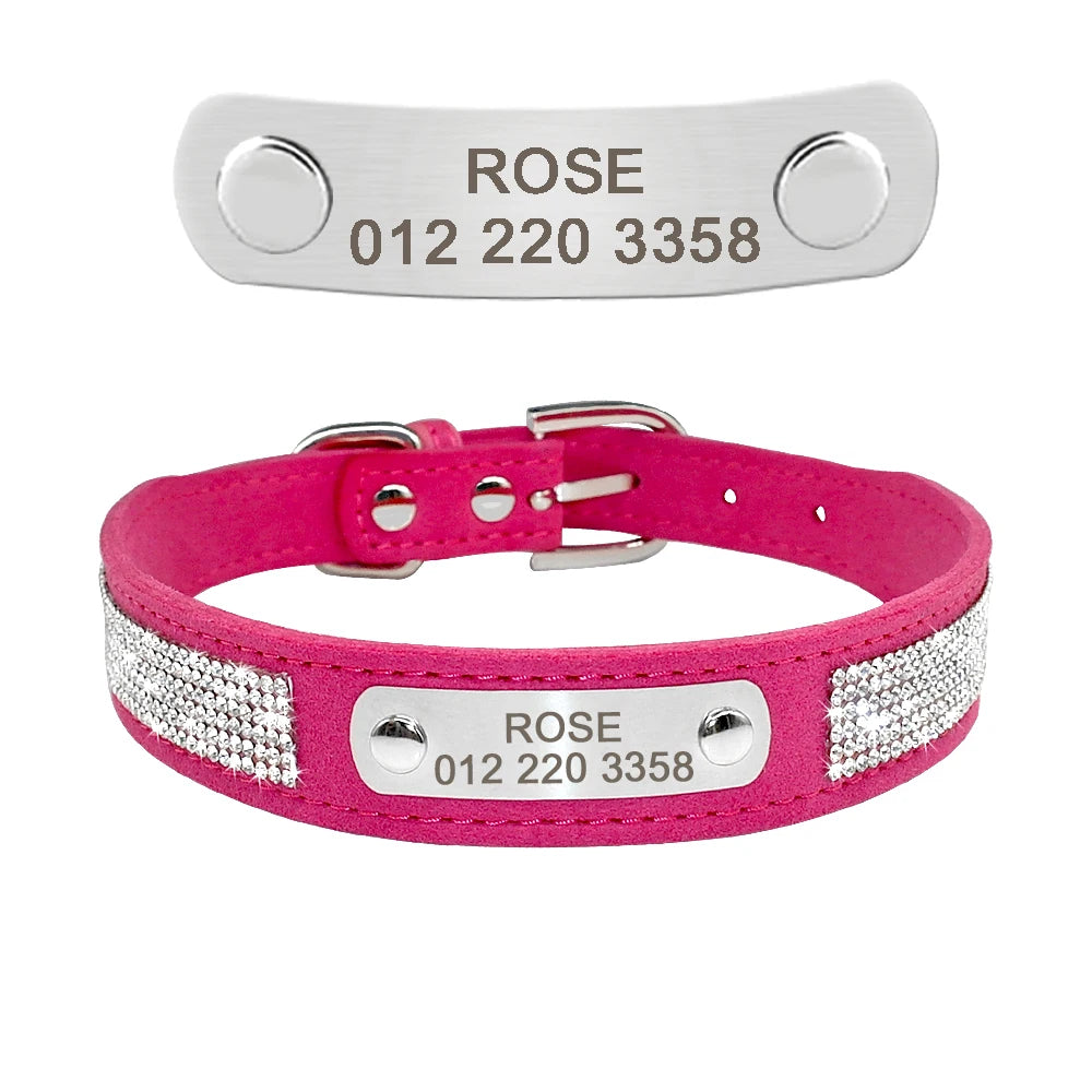 Bling Puppy Dog Cat Collar Personalized Engraved Pet Dog ID Tag Collars For Small Cats Dogs Custom Chihuahua Rhinestone Collars