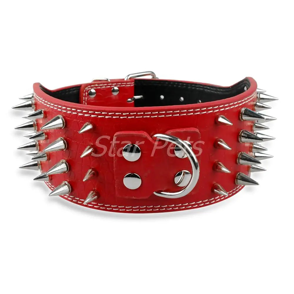 3" Wide Sharp Spiked Leather Dog Collar – Studded Heavy-Duty Collar for Medium & Large Dogs (Pitbull, Mastiff, German Shepherd)