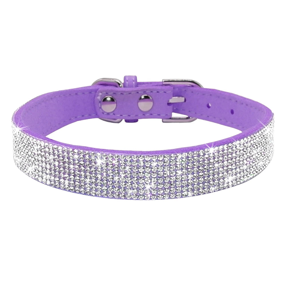 Bling Rhinestone Puppy & Cat Collar – Adjustable Suede Leather with Bowknot for Small & Medium Pets