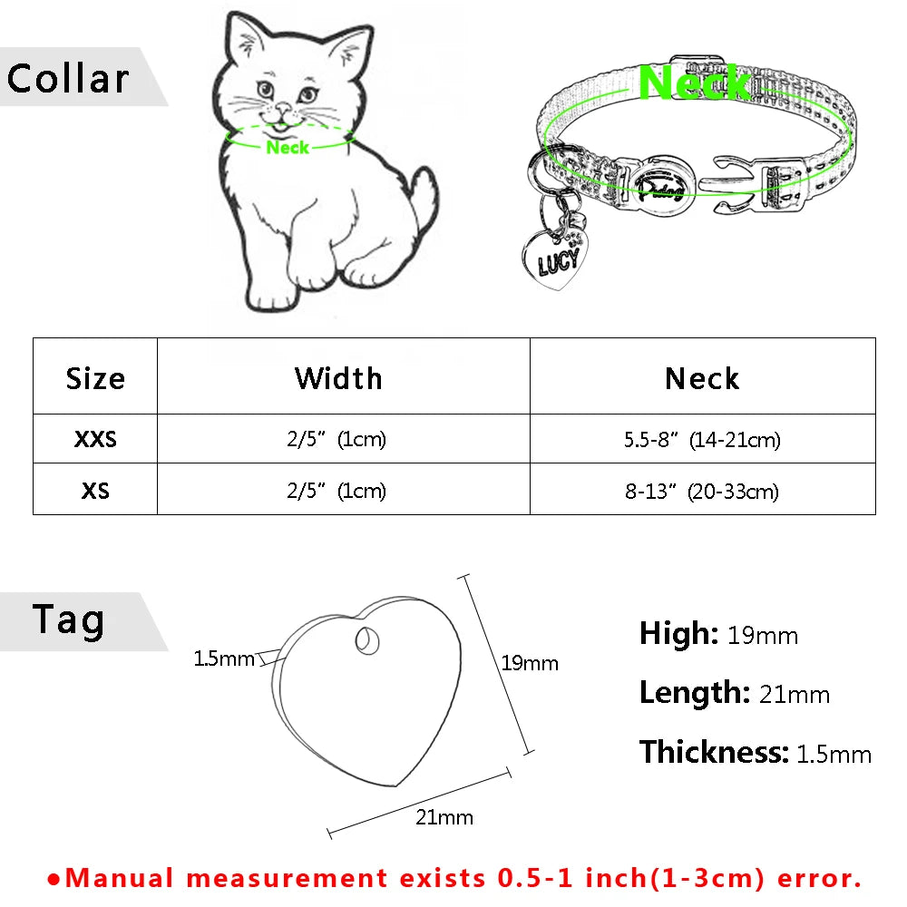 Quick Release Kitten Cat Collar – Reflective Personalized ID Collar with Bell & Free Engraved Tag for Small Pets