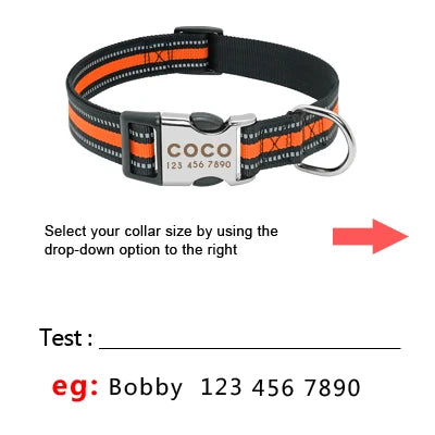Personalized Reflective Dog Collar – Custom Nylon ID Tag Collar for Medium & Large Dogs