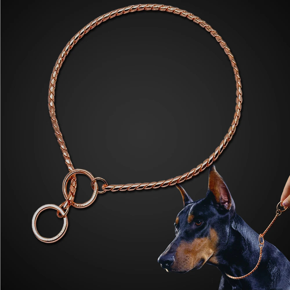 High Quality Dog Choker Snake Chain Dog Training Collar Heavy Metal Pet Slip Choke Collars Golden For Medium Large Dogs Pitbull