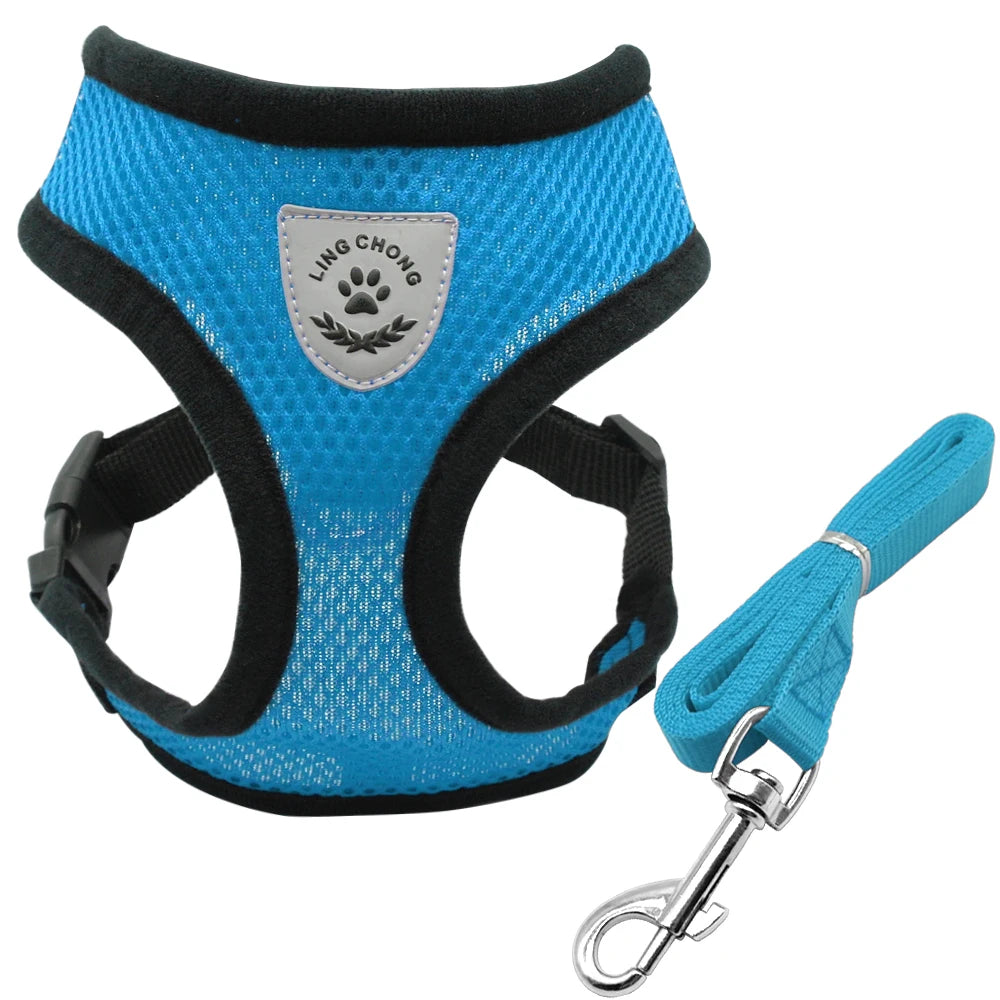 Soft Breathable Air Nylon Mesh Puppy Dog Harness and Leash Set – Adjustable Pet Vest for Small Dogs & Cats