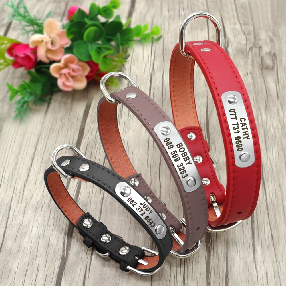 Personalized Engraved Dog Collar – Custom PU Leather ID Collar