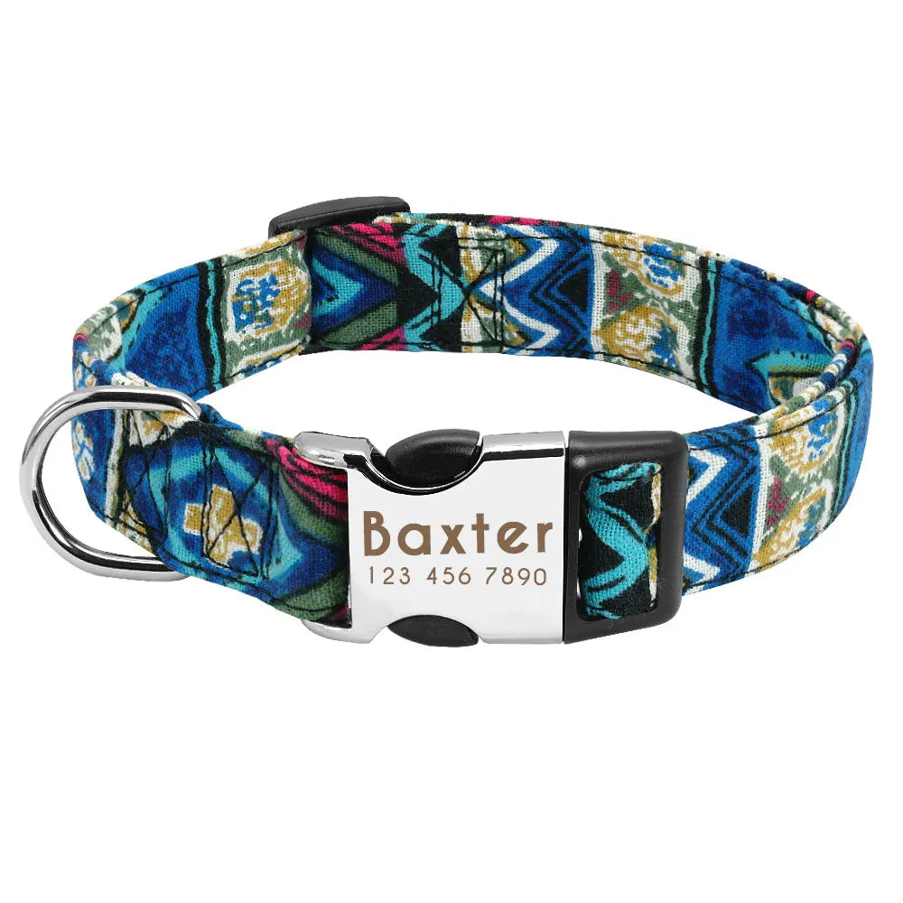 Custom Dog Collar – Personalized Nylon Pet ID Collar with Engraved Nameplate | Adjustable for Small & Large Dogs