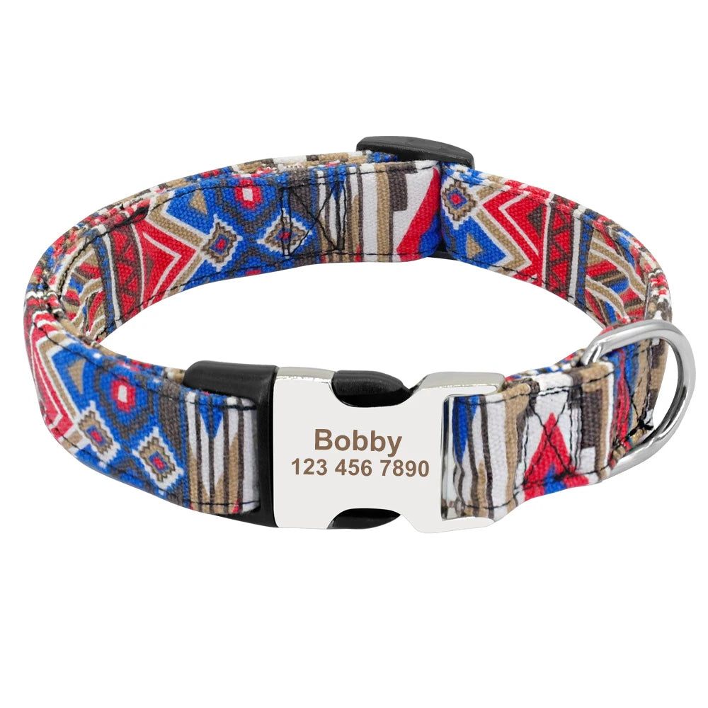 Custom Dog Collar – Personalized Nylon Pet ID Collar with Engraved Nameplate | Adjustable for Small & Large Dogs