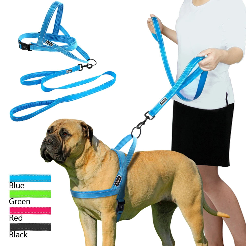 No Pull Reflective Dog Harness & Leash Set – Adjustable Nylon Padded Pet Vest for Small, Medium & Large Dogs (XXS–L)