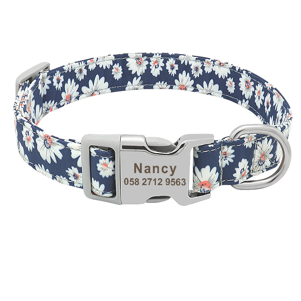 Custom Engraved Dog Collar – Personalized Printed Nylon Collar with ID Tag, Name & Phone Number for Small & Large Dogs